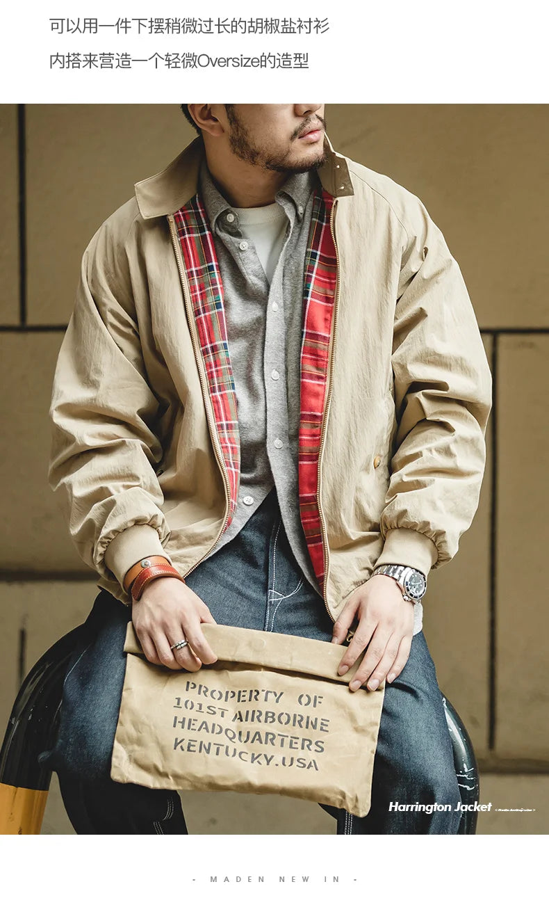 MADEN Men's Vintage Khaki Moto Jacket