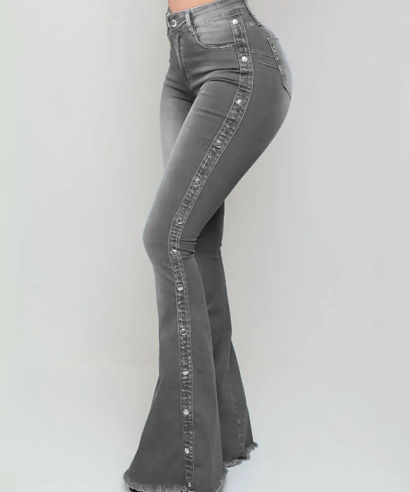 Women's High-Waist Stretch Denim Flare Pants
