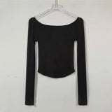 Chic Slash Neck Long Sleeve Cropped Tee