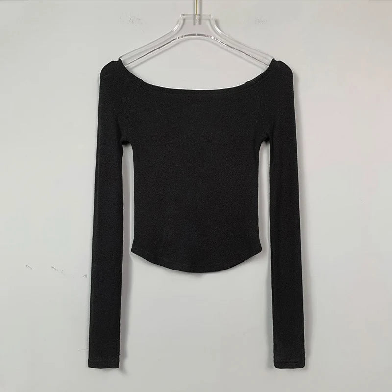 Chic Slash Neck Long Sleeve Cropped Tee