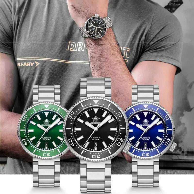 ADDIESDIVE Men's Diver's Watches 1000m Sapphire Glass Super Luminous Calendar 8215 Automatic Mechanical Wristwatch Luxury Watch