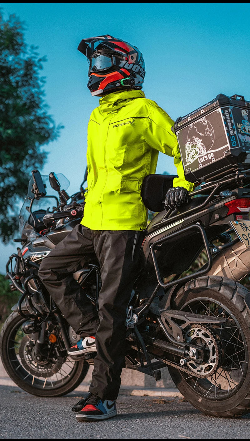 Men's Waterproof Motorcycle Rain Suit – Reflective Split Jacket & Pants