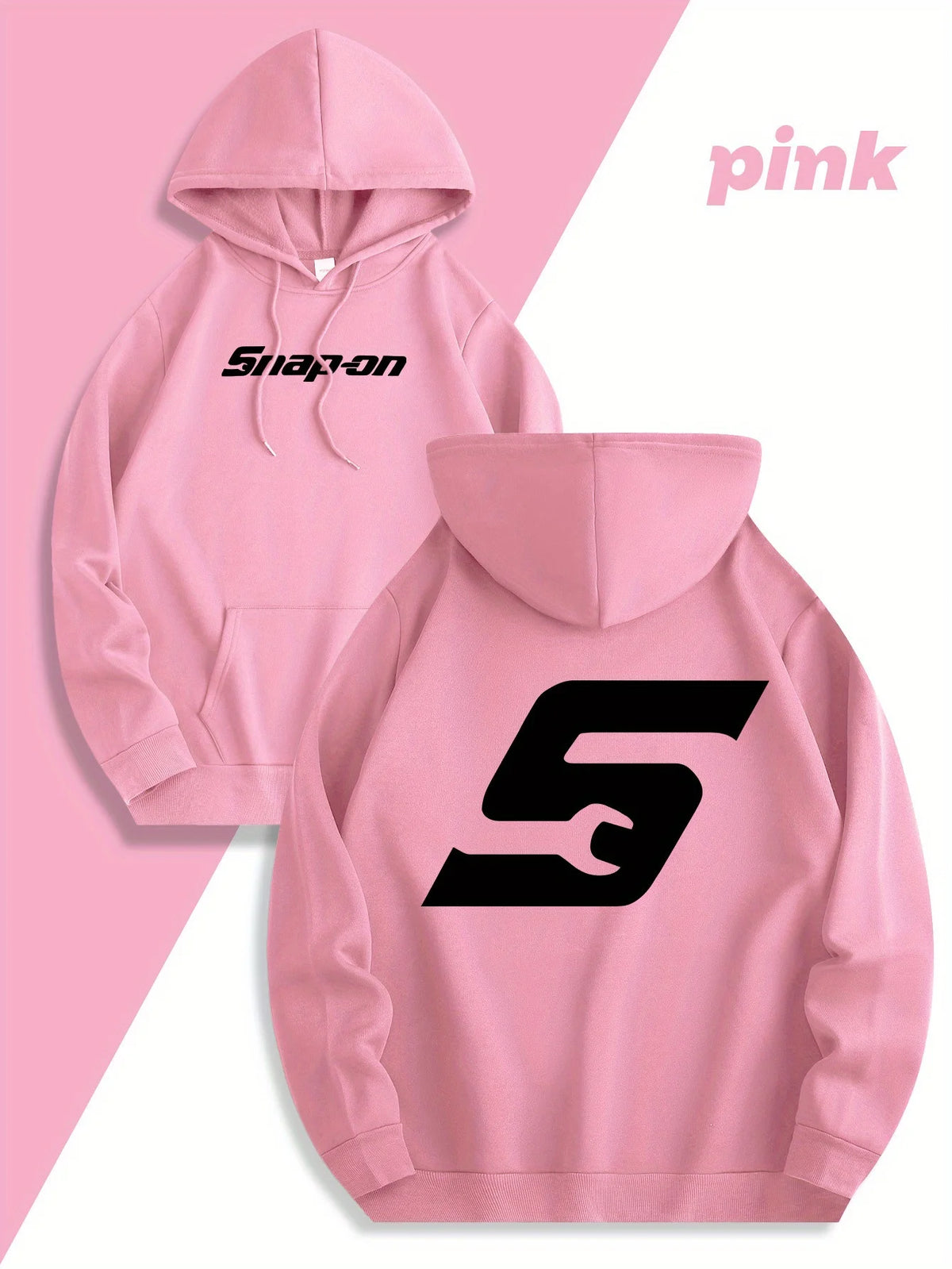 Red Snapon Hooded Sweatshirt Casual Long Sleeve Pullover100% Polyester Knit Fabric All-Season Warm Hoodie with Drawstring