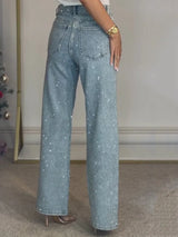 Women's High-Waist Stretch Straight Jeans | Distressed Denim