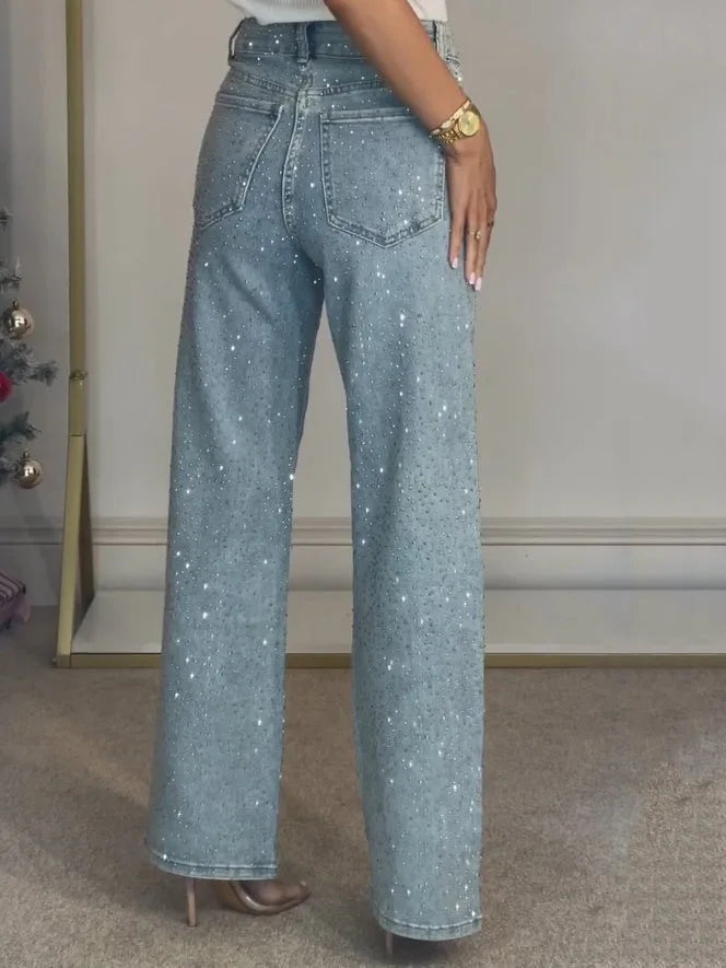 Women's High-Waist Stretch Straight Jeans | Distressed Denim
