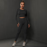 2Pcs Women Sets Energy Seamless Gym Suits Bubble Butt Sports Pants+Long Sleeve Shirts Push Up Running Sets Tracksuits Tights Set