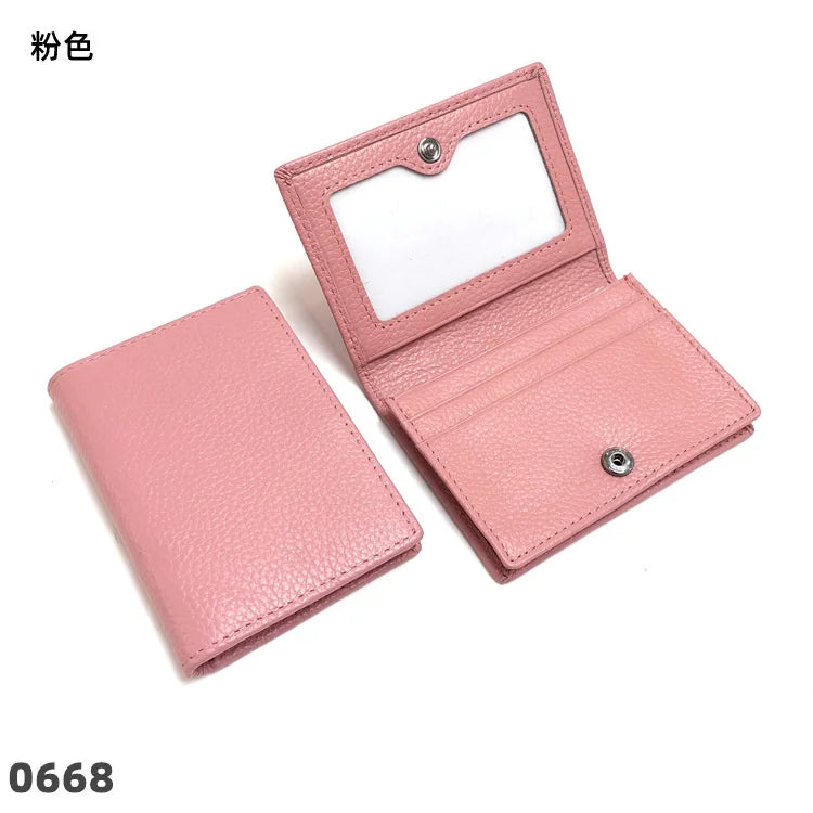 Dropshipping Custom Name Genuine Leather Men Women Business Card Holder Bifold Credit Card Case With ID Window