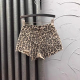 Leopard Print High-Waist Denim Shorts for Women