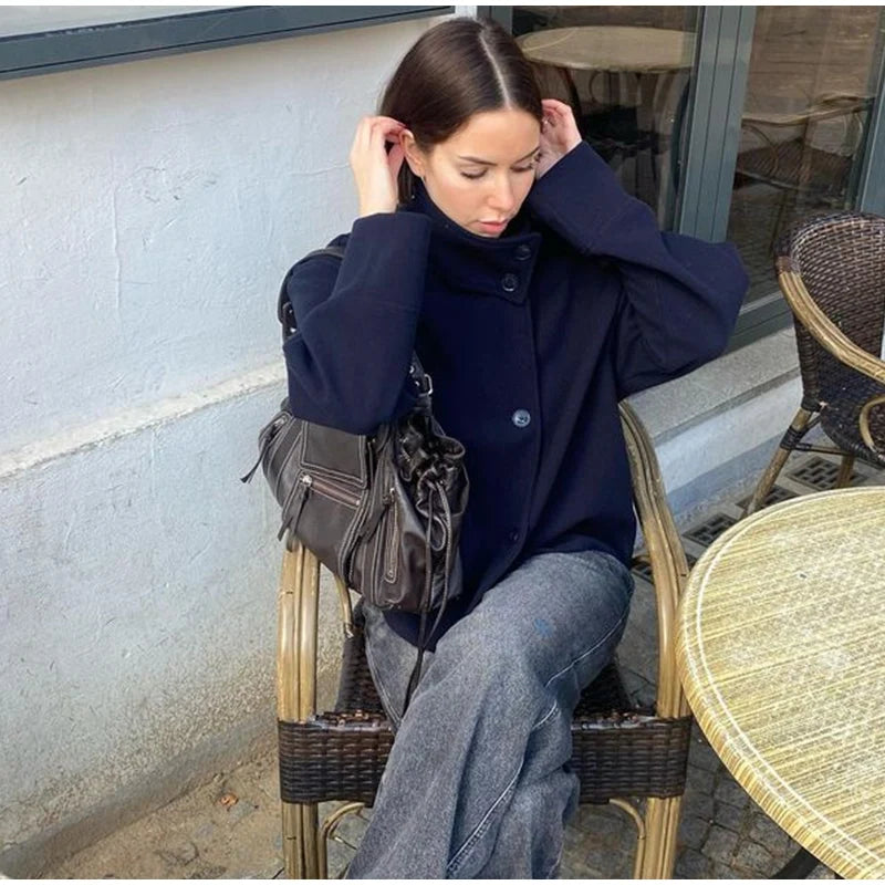 Stand Collar Woolen Short Coat