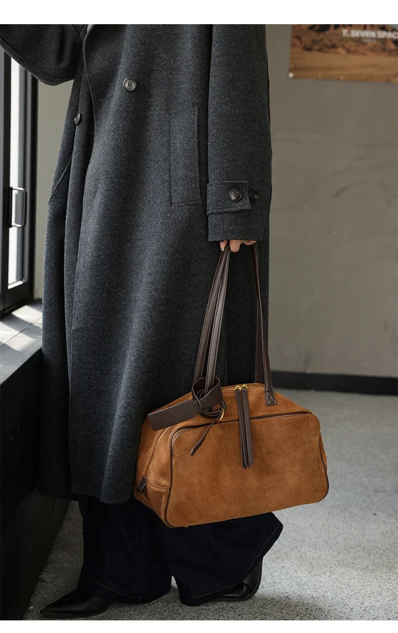 Autumn Winter Women's Cow Genuine Leather Tote Bag Suede Commuting Cowhide Handbags Large Capacity Designer Luxury Velvet Bags