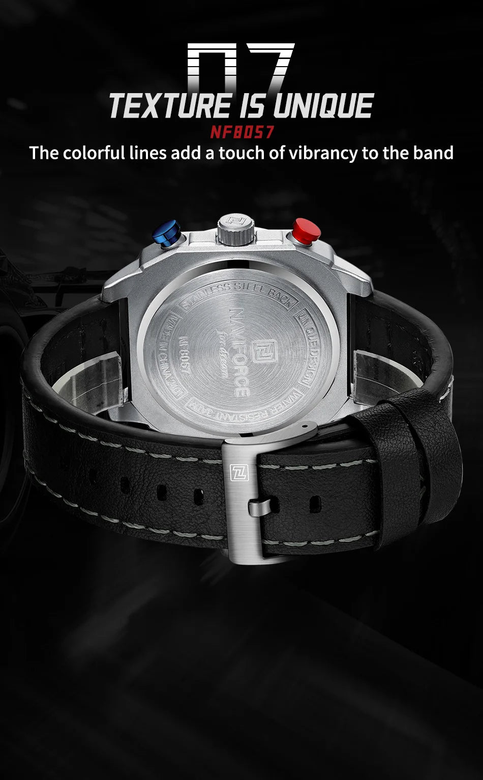 NAVIFORCE Sports Multifunction Waterproof Watches for Men Fashion Leather Luxury Brand Quartz Analog Luminous Square Wrist Watch