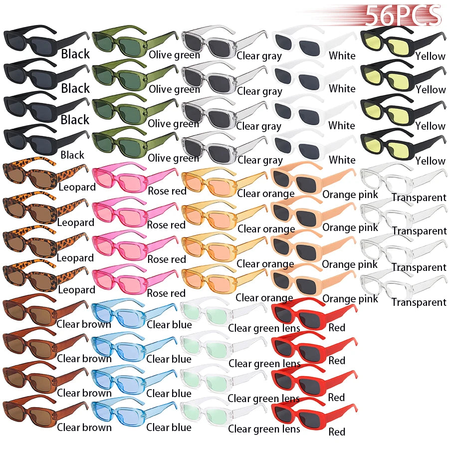 56-Piece Rectangle Sunglasses Set | Unisex Vintage Style