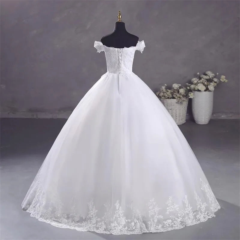 Pure White Wedding Dresses Elegant Boat Neck Ball Gown Simple Vestido De Noiva Plus Size Robe De Mariee