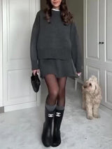 Chic USA-Made Knitted 2-Piece Sweater & Mini Skirt Set