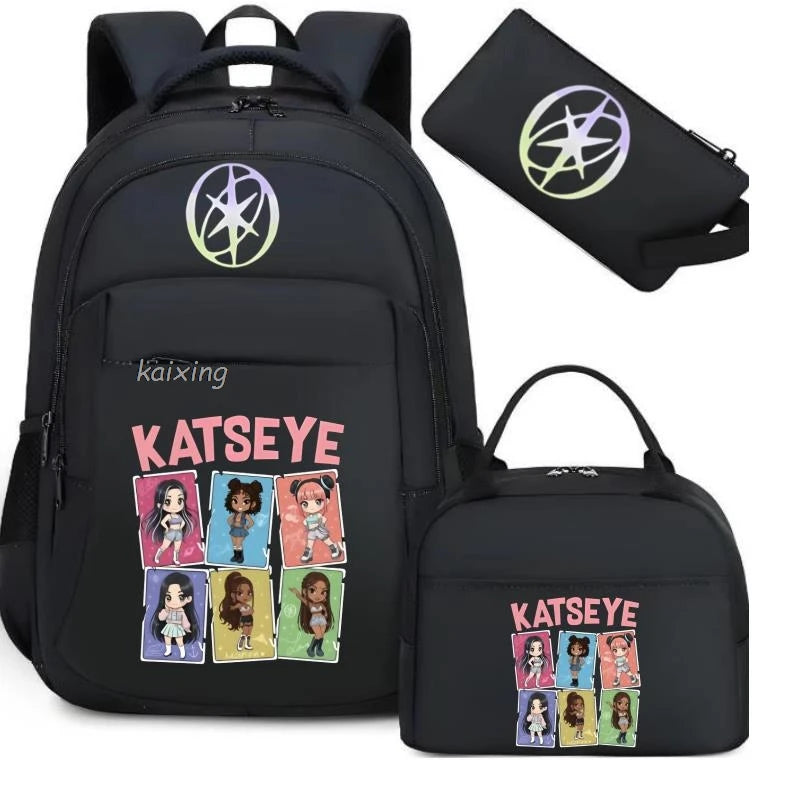 Hot Katseye Funny Print Backpacks WIth Lunch Bags Multi-pocket Camouflage Teens Travel Laptop Backpack Women School Bag Mochila