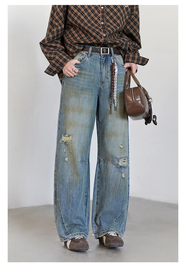 CHIC VEN Retro Women's Jeans Loose Casual  New High Waisted Wide Legs Denim Pant Female Trousers Spring Autumn 2025
