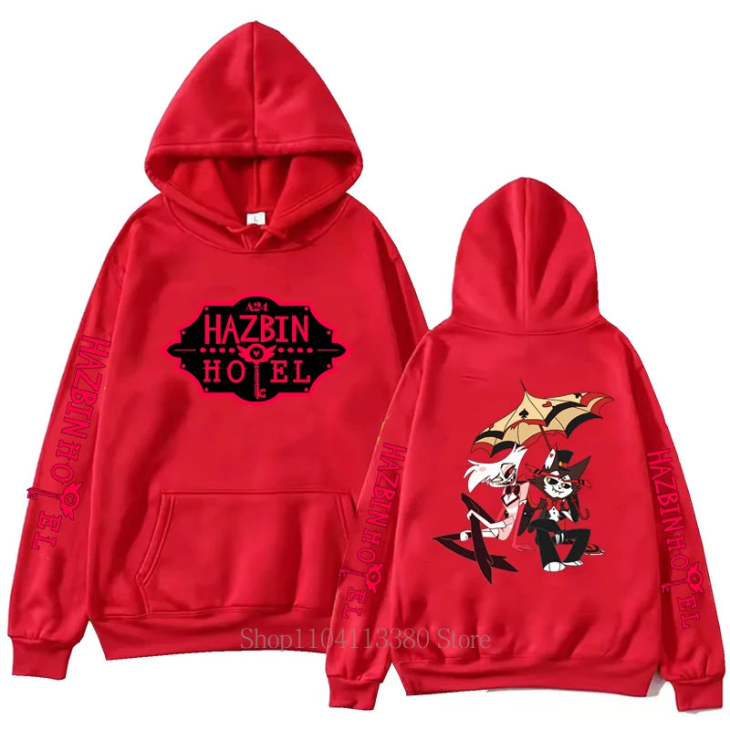 Hazbin Graphic Print Fleece Pullover Hoodie