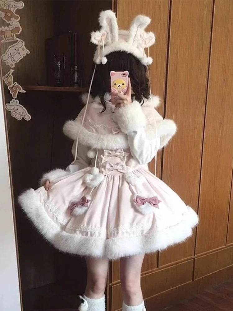 Harajuku Kawaii Rabbit Ear Cloak & Strap Skirt Set