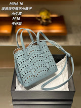 New Tote Bag French Cowhide Handmade Bag Niche Laser Engraved Hollow Leather Vegetable Basket Bag Casual Versatile Temperament