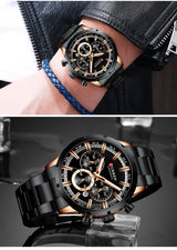 Men's six-needle multifunctional watch Waterproof calendar round strap stainless steel strap date men's business men's watch
