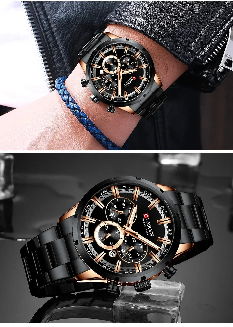 Men's six-needle multifunctional watch Waterproof calendar round strap stainless steel strap date men's business men's watch