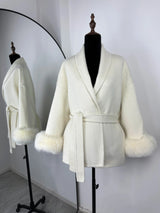 Elegant Fox Fur & Double-Sided Wool Coat