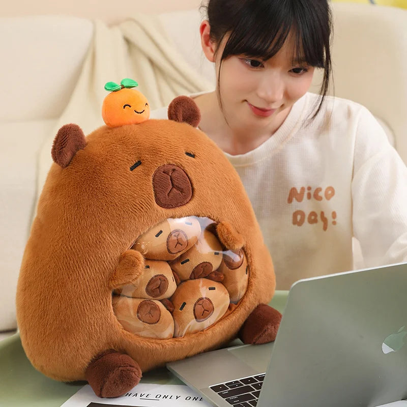 New Capybara Shark Shaped Snack Bag Plush Toys Super Soft Cartoon Squishy Pillow Funny Food Dolls Birthday Gifts Room Decor