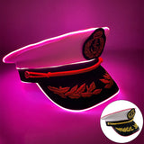 New Luminous White Sailor Captain Yacht Caps Wheat Embroidery LED Glow Navy Marine Hat Men Women Cosplay Halloween Costume Hats