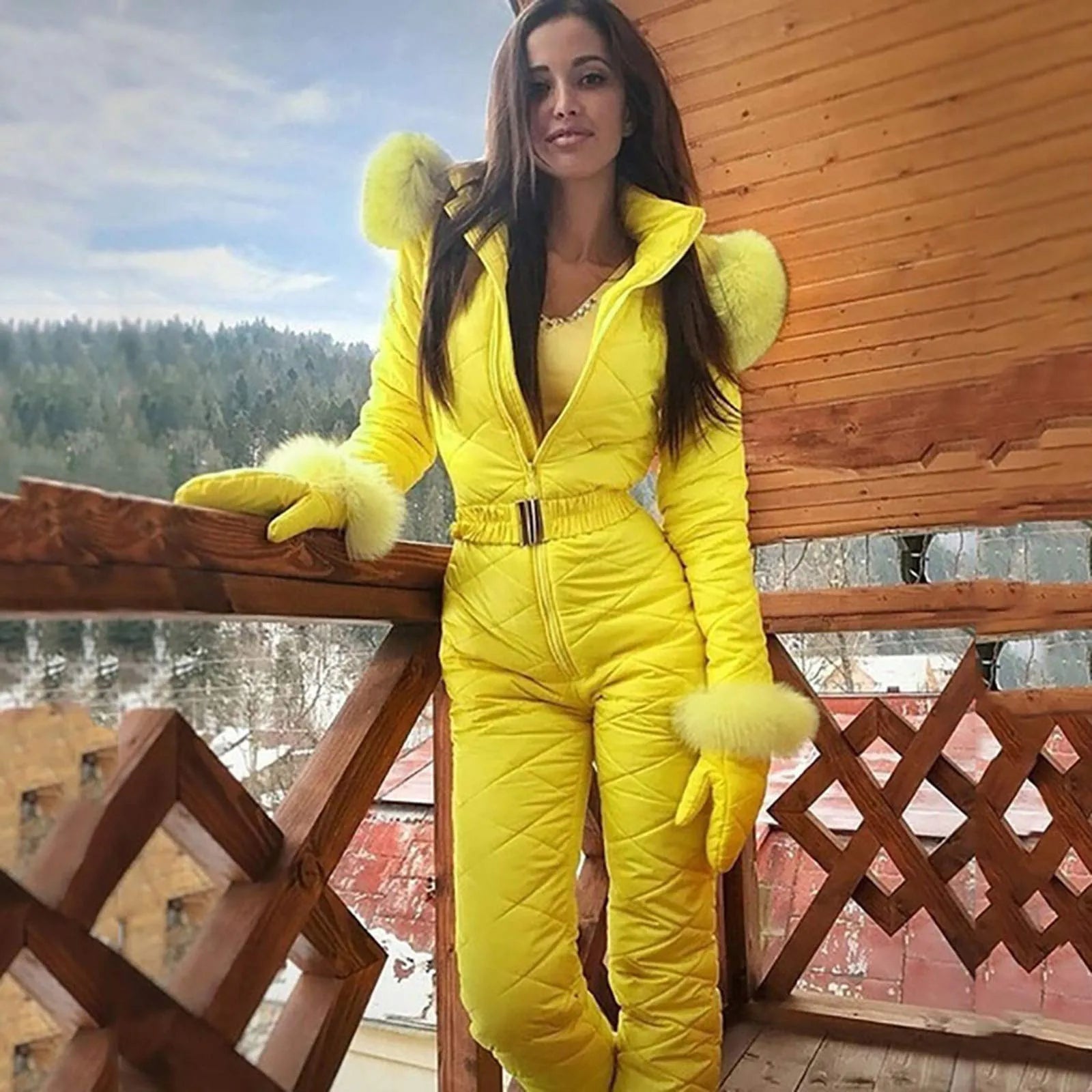 Waterproof One-Piece Ski Suit – Insulated Winter Hooded Jumpsuit