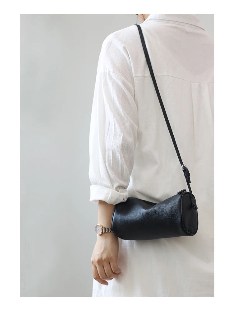 Full Grain Leather Soft Balck Small Size Crossbody Bags For Women Luxury Adjustable Shoulder Strap Underarm Bag Portable Handbag