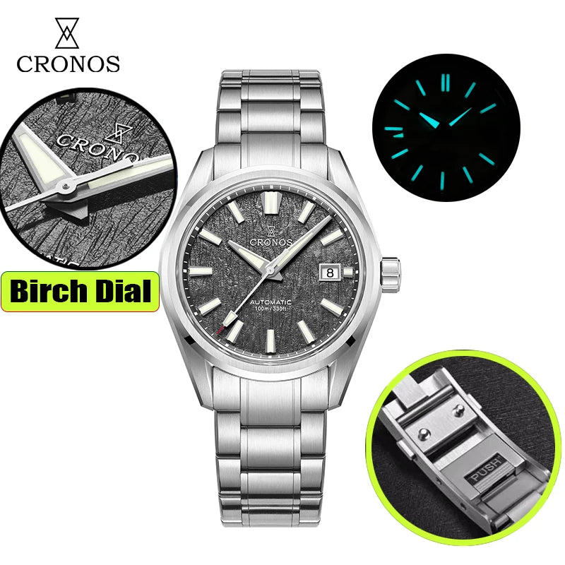 Cronos New 39mm Texture Luxury Men Business Dress Watches SW200 Automatic Mechanical Waterproof 100m L6037M