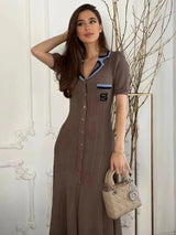Elegant Button-Front Knit Midi Dress
