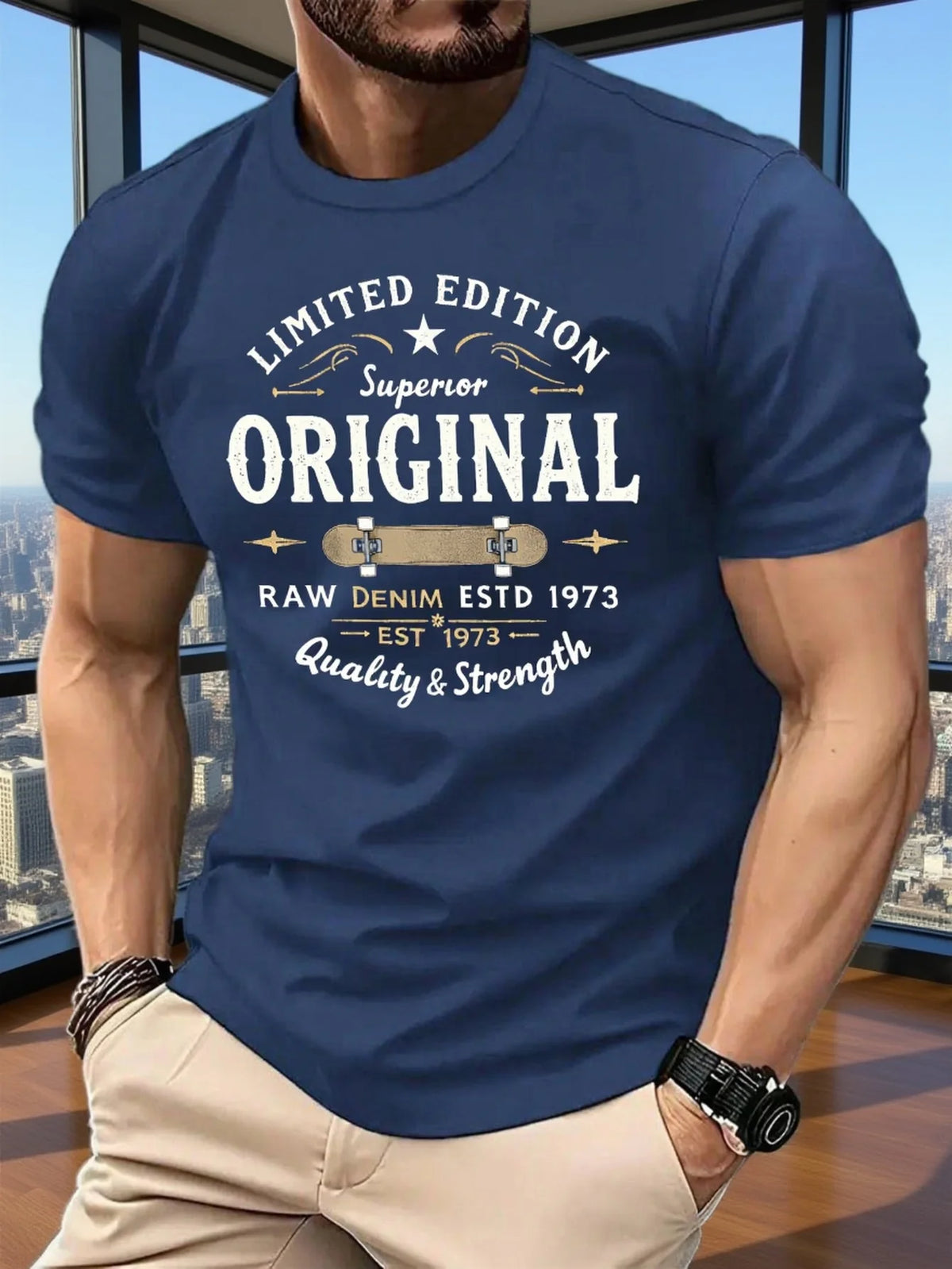 Men's Retro Skateboard Print Cotton T-Shirt