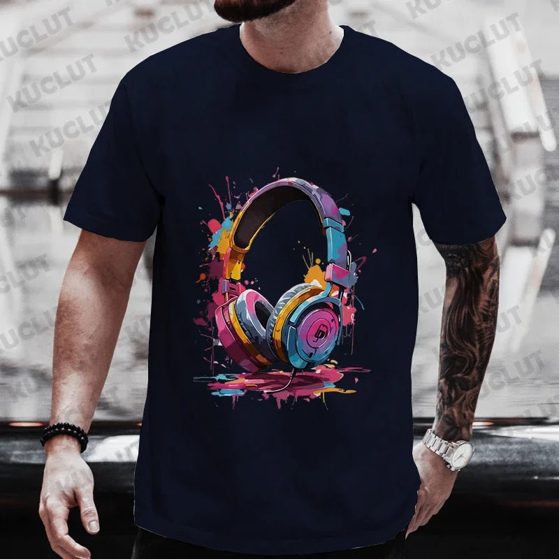 Men’s Hip Hop Melting Headset Graphic Oversized Tee