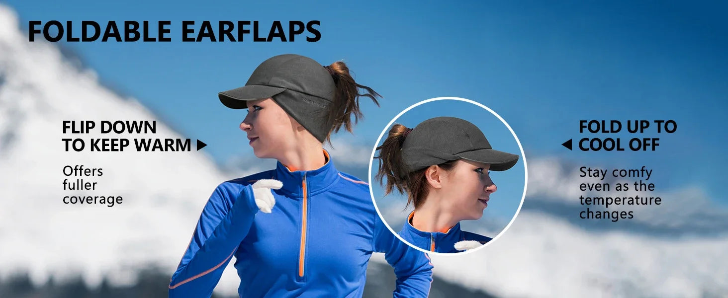 Women's Fleece Ponytail Hat with Ear Warmers & Reflective Cap