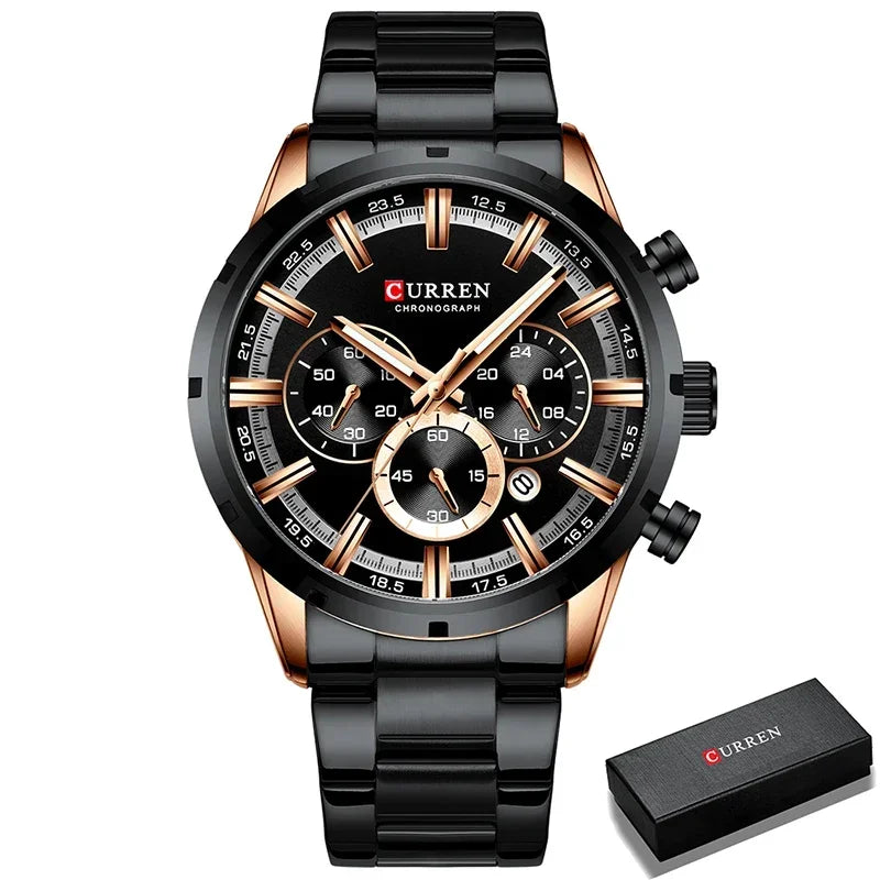 Men's six-needle multifunctional watch Waterproof calendar round strap stainless steel strap date men's business men's watch