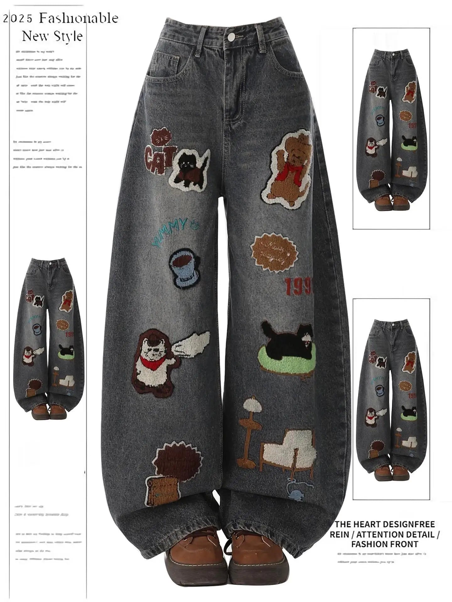 Y2K Baggy Cartoon Embroidery Jeans