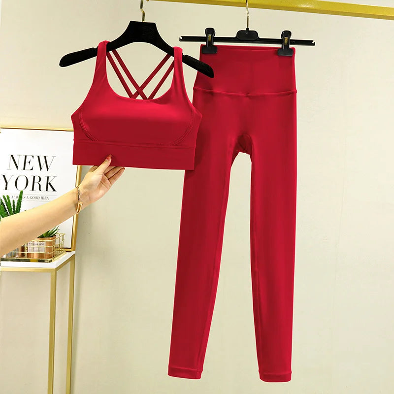 TRY TO BN 2 Piece Yoga Set Women's Tracksuit Sports Bra High Waist Leggings Tummy Control Squat Proof Workout Outfit Gym Clothes