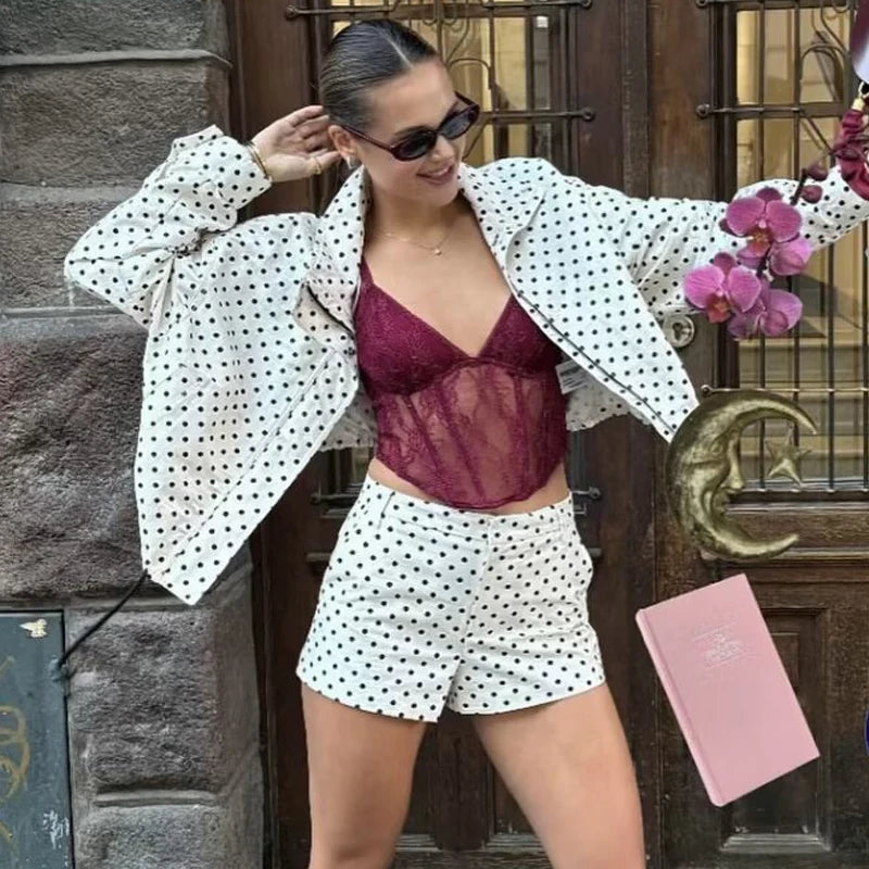 HXAO Polka Dot Bomber Jacket – Women's Zip-Up Coat