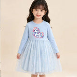 New Girls Dress Spring Autumn Kids Long Sleeve Princess Dress For Children Fashion Clothes Baby Birthday Party Clothing Unicorn