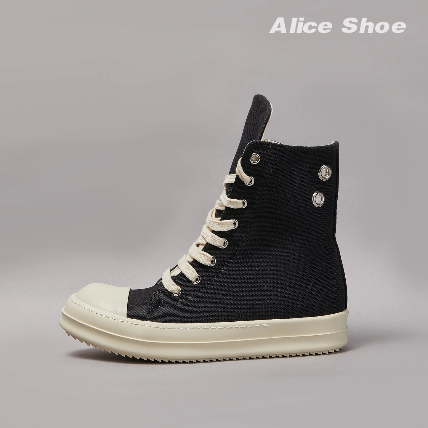 Brand Men Shoe Casual High Top Women Sneaker Quality Black Ankle Boot Designer Leather Zipper Metal Hole Luxury Laces Flat Shoe