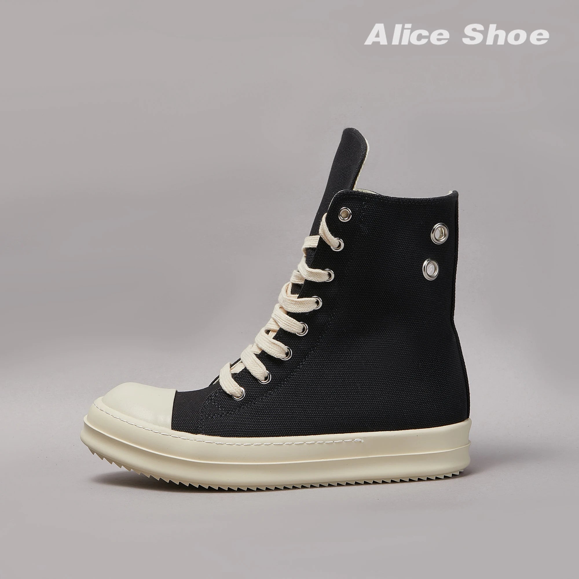 Brand Men Shoe Casual High Top Women Sneaker Quality Black Ankle Boot Designer Leather Zipper Metal Hole Luxury Laces Flat Shoe