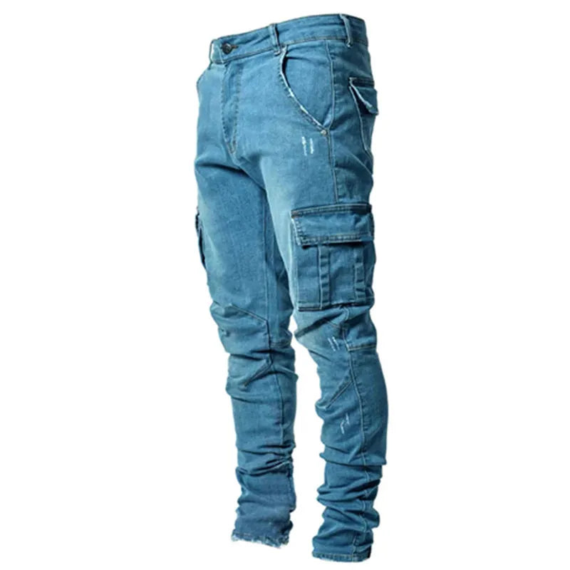 Men's Slim Fit Elastic Denim Cargo Joggers