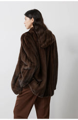Women's Short Faux Fur Coat with Stand Collar