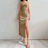 Women's Square-Neck Backless Sleeveless Ankle-Length Dress