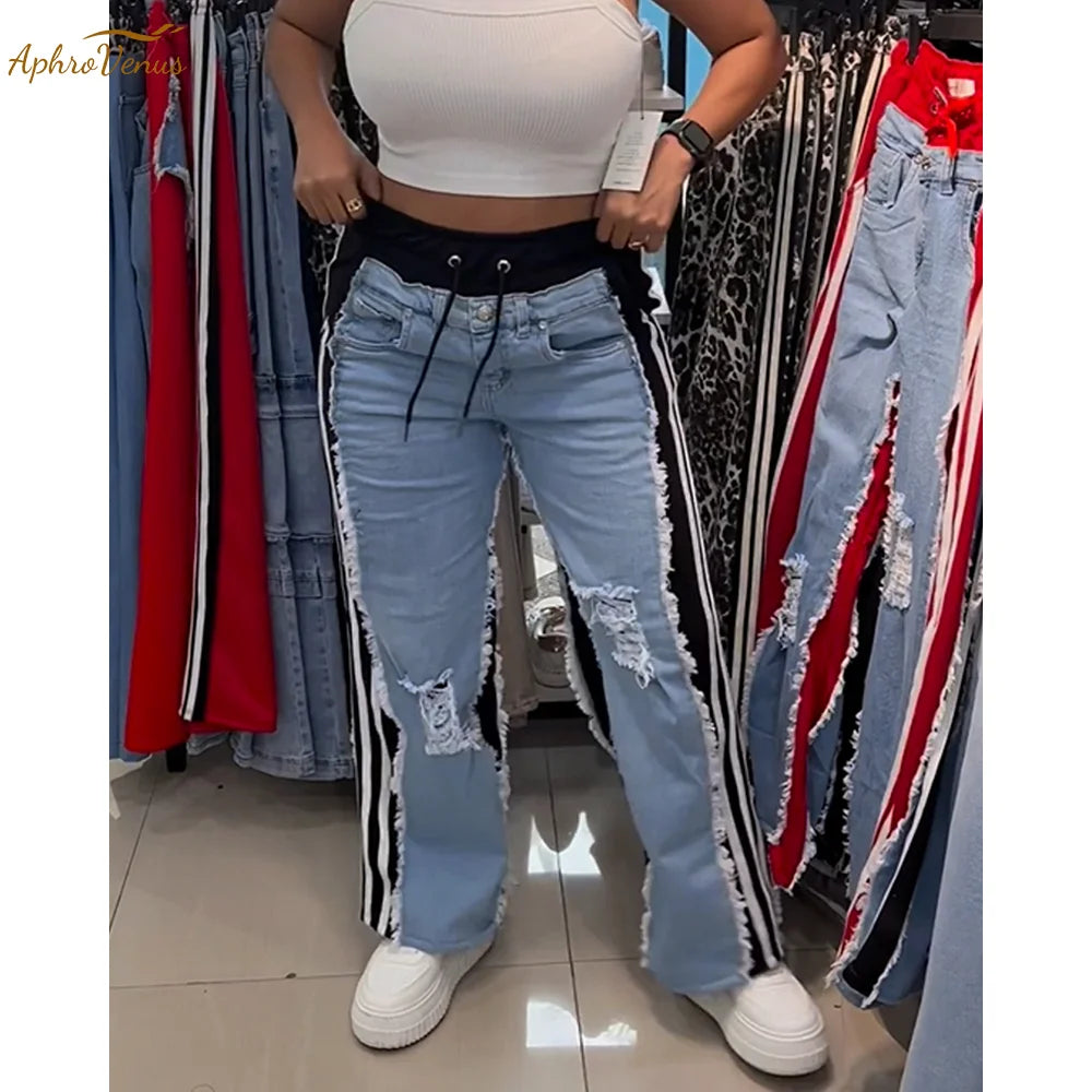 Women’s Colorblock Distressed Patchwork Jeans