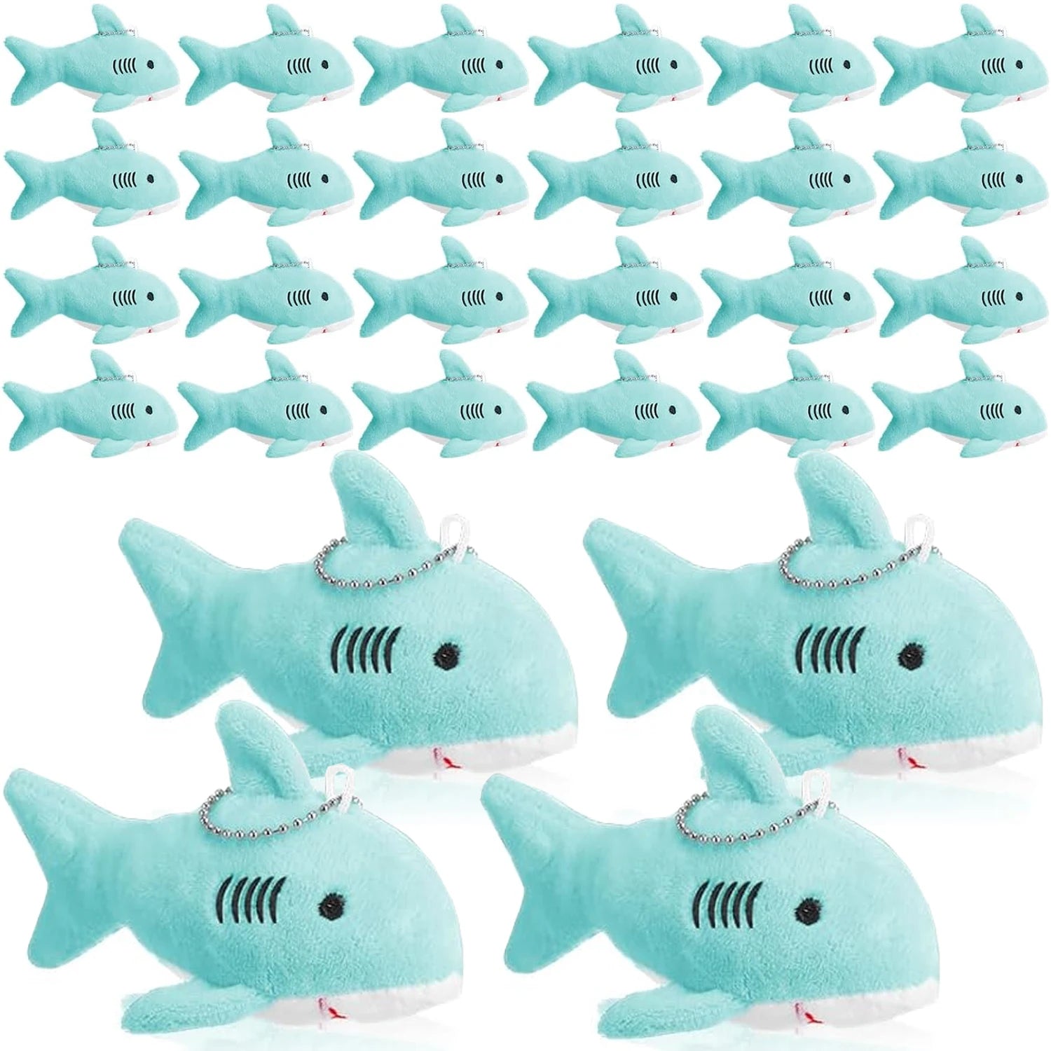 12-48Pcs Shark Plush Keychain Mini Stuffed Animal 3.94" Shark Party Favors Bulk Soft Tiny Shark Keychain Shark Backpack Keychain