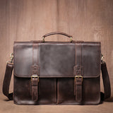 LUOKIR Vintage Crazy Horse Briefcase Travel Genuine Leather Handbag Luxury Men's Messenger Computer Shoulder Bag 14 Inch Laptop