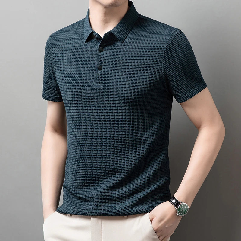 Men's Textured Knit Polo – Breathable Business Casual