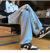 Men’s Bear Embroidered Wide-Leg Jeans